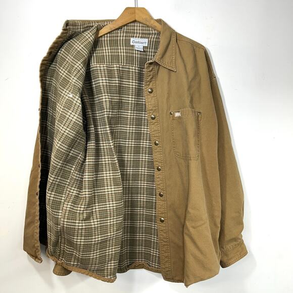 Carhartt Other - Carhartt Mens L S96 BRN Vintage Flannel Lined Cotton Chore Shacket RARE